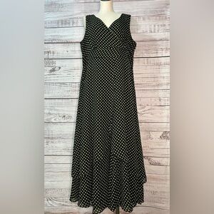 Jessica London Size 20 Georgette Flyaway Maxi‎ Dress Black Green Polka Dot Maxi